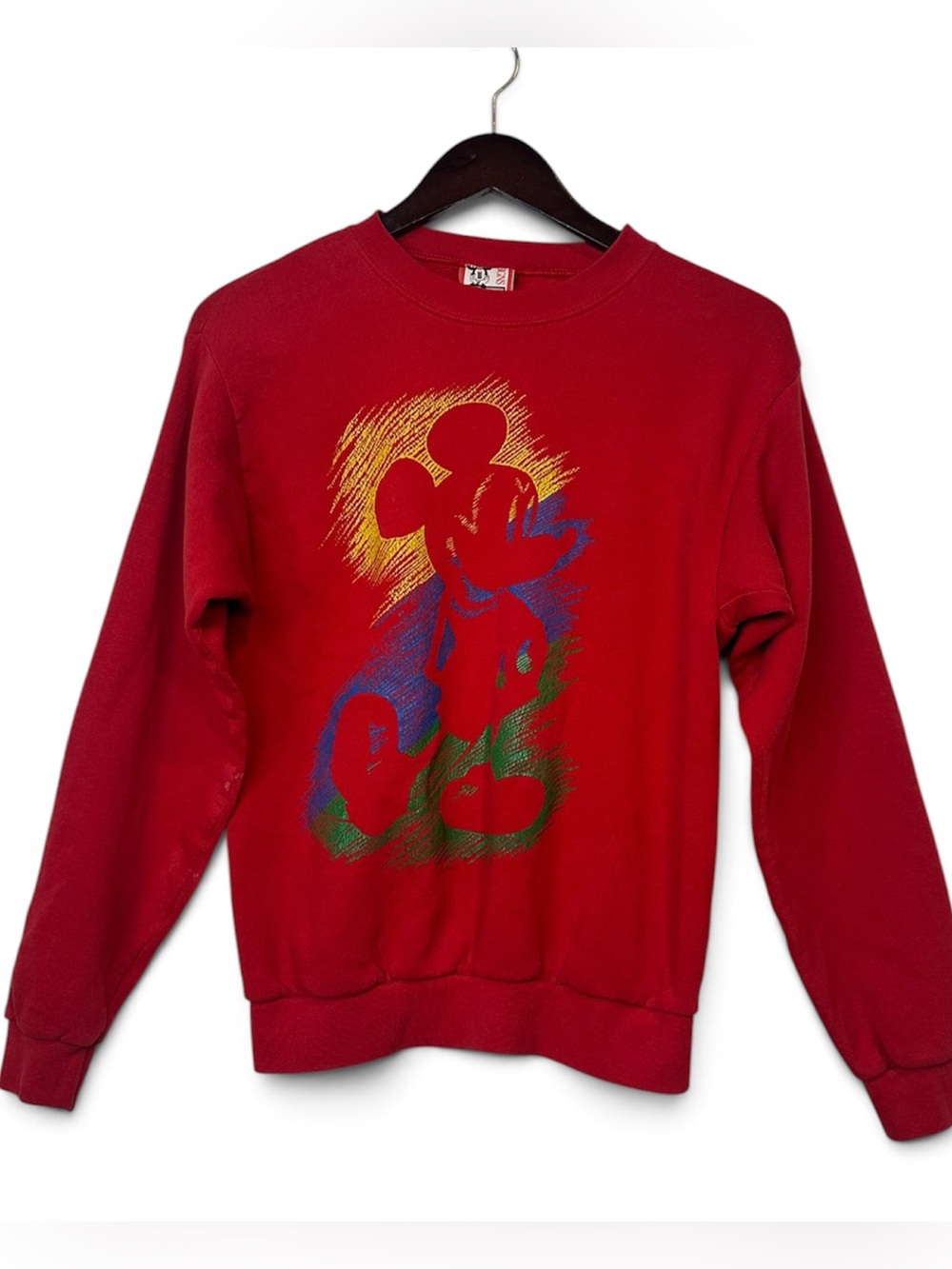 Vintage 90s USA Disney Designs Red Sweatshirt Mickey Mouse Cotton Blend Size S/M